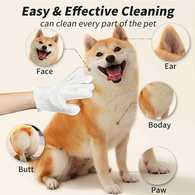 Pet Bath Wipes for Dogs and Cats 6 PCS，Dog wipes thickened material Cleaning Deodorizing Bathing Wipes Dog washing gloves Nourishing Grooming Fur，for Daily Care and Traveling Give your pet 6 baths!
