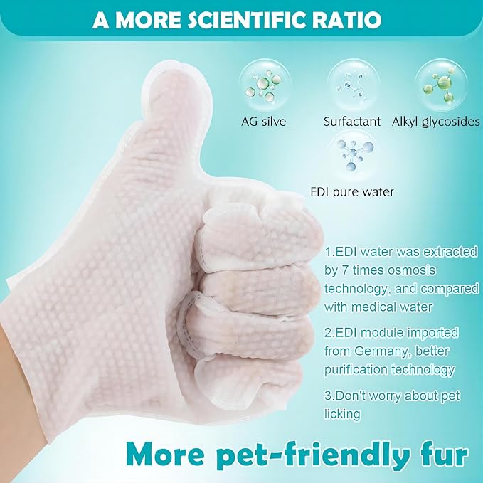 Cleaning & Deodorizing Grooming Gloves,Pet Bathing Wipes for Dogs & Cats & Rabbit, Nourish Fur Glove Wipes for Daily Care and Traveling, Rinse Free，（6 PCS）