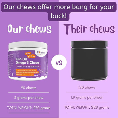 Omega 3 Salmon Fish Oil Chews for Dogs, Skin & Coat, Reduced Itching, Hip & Joint Mobility, Co-Q10, EPA, DHA, NMN (90 Soft Chews)