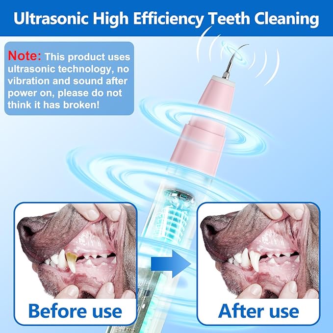 Dog Plaque Remover for Teeth,Pet Ultrasonic Tooth Cleaner,Teeth Cleaning Kit -Tartar Remover for Teeth Stains for Dogs and Cats (Pink)