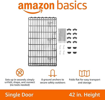 Amazon Basics Foldable Octagonal Metal Exercise Pet Play Pen for Dogs, Fence Pen, Single Door, Large, 60 x 60 x 42 Inches, black