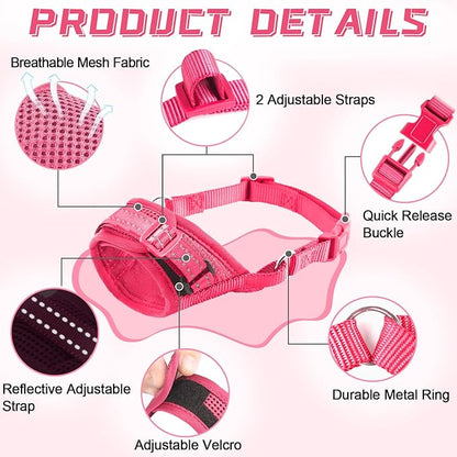 Dog Muzzle Soft Air Mesh Muzzle for Large Dogs, Adjustable Pet Muzzle for Small Medium Dogs to Drink Normally, Breathable Reflective Muzzle for Dogs to Prevent Biting Barking(Pink,L-8)