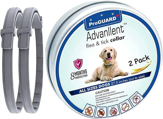 Flea Collar for Dogs, 8 Month Flea and Tick Prevention, 27 inch Adjustable, 2 Count