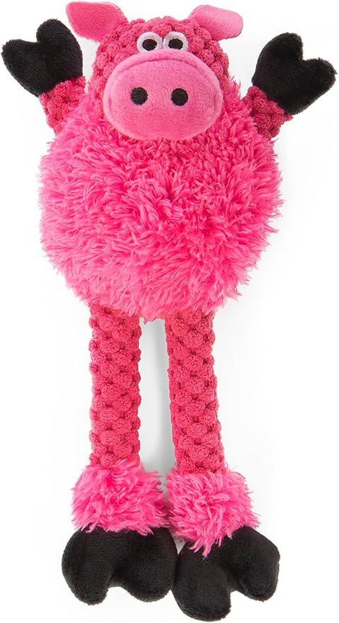 goDog Checkers Just for Me Skinny Pig Squeaky Plush Dog Toy, Chew Guard Technology - Pink, Mini