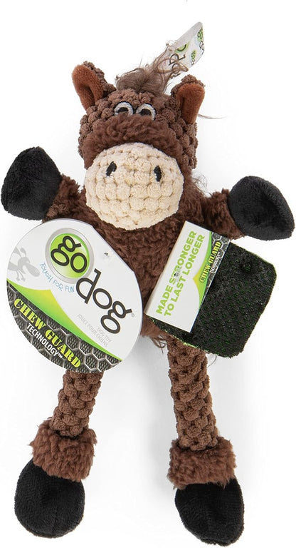 goDog Checkers Just for Me Skinny Horse Squeaky Plush Dog Toy, Chew Guard Technology - Brown, Mini