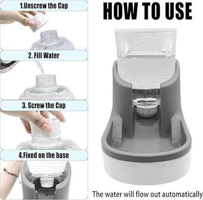 kathson Automatic Dog Water Dispenser 1 Gallon Gravity Cat Water Dispenser Dogs Water Station Bowl Large Capacity Feeder Waterer Pet Drinking Fountain Grey