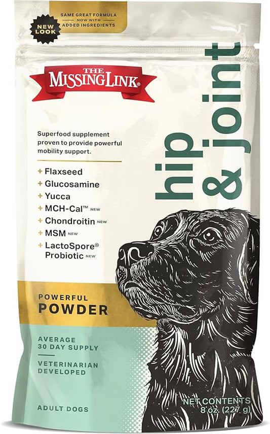The Missing Link Hip & Joint + Probiotics Supplement 8oz Bag - Superfood Powder for Dog Cartilage & Bone Health, Joint Mobility & Flexibility