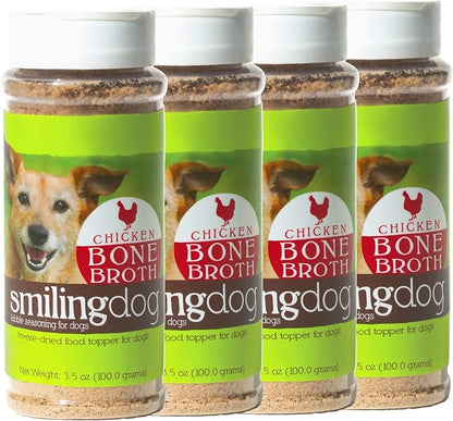 Herbsmith Bone Broth Kibble Seasoning – DIY Raw Coated Kibble Mixer - Freeze Dried Meat + Bone Broth Powder for Dogs - Healthy Dog Food Toppers - Chicken 3.5 oz [Bundle x4 Units]