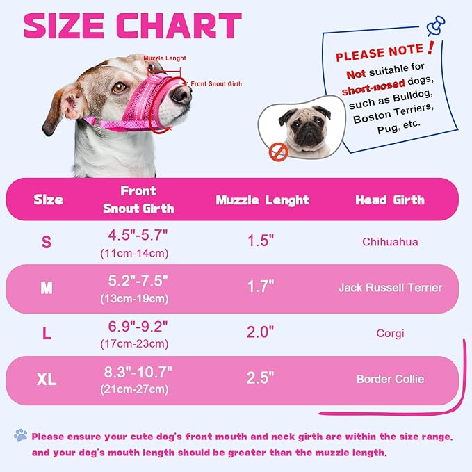Dog Muzzle Soft Air Mesh Muzzle for Medium Dogs, Adjustable Pet Muzzle for Small and Large Dogs to Drink Normally, Breathable Reflective Muzzle for Dogs to Prevent Biting(Pink,XL)