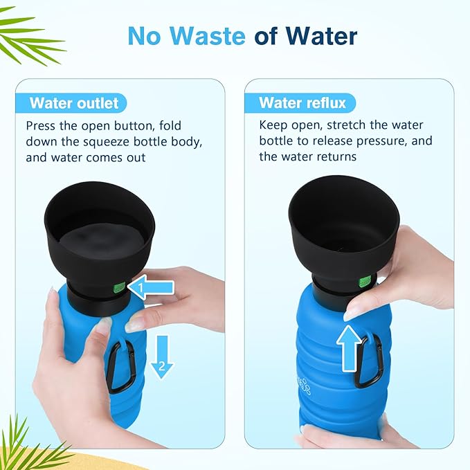 Pecute Dog Water Bottle Portable, 29oz Dog Foldable Water Bottle with Folding Bowl, Carabiner Clip, 5 Levels Capacity, 100% Food Grade Silicone, Dog Water Bottle for Outdoor Walking, Hiking, Travel
