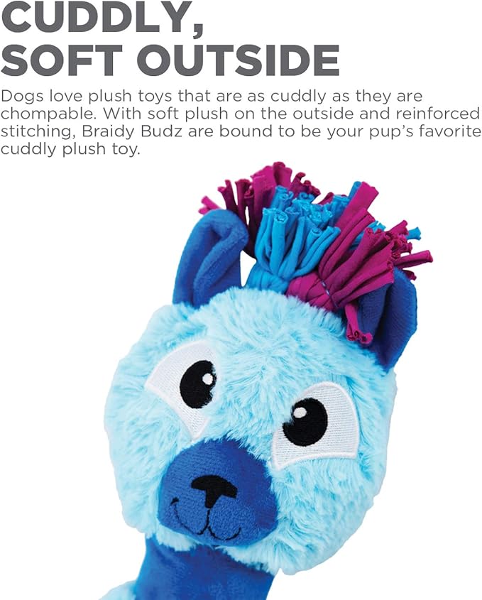 Outward Hound Braidy Budz Blue Llama Dog Toy - Cozy Plush Outside with Twisted Braided Jersey Inside, Small