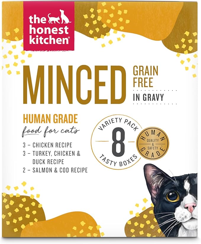 The Honest Kitchen Minced - Grain Free Wet Cat Food with Bone Broth Gravy Variety Pack, 2.8 oz (Pack of 8)