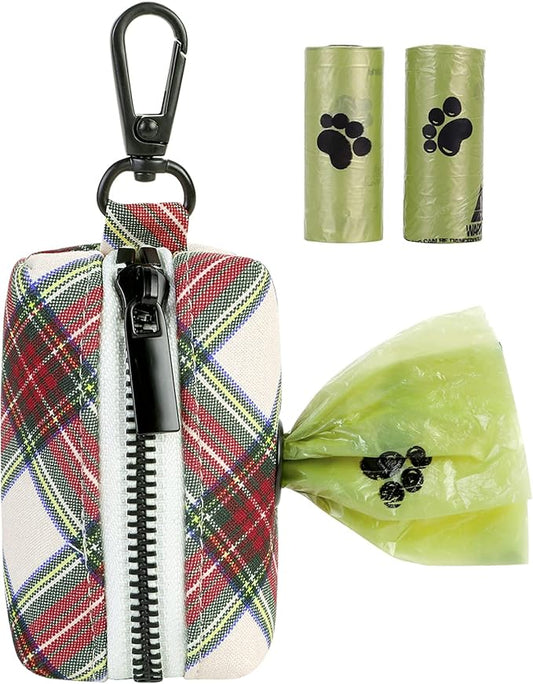 ARING PET Dog Poop Bag Dispenser, Cotton Doggy Poop Bags Holders Attach to Any Leashes, Portable Washable Christmas Pet Waste Pouch Dispenser with Metal Zipper