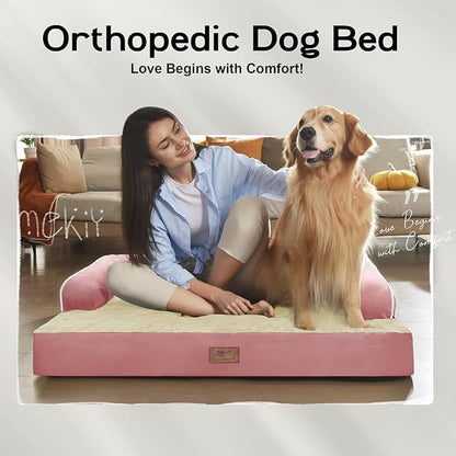 Large Dog Bed Orthopedic Washable - Couch Sofa - XXL Large Big Dogs - Beds Bolster Pet - Memory Foam - Waterproof with Removable Cover