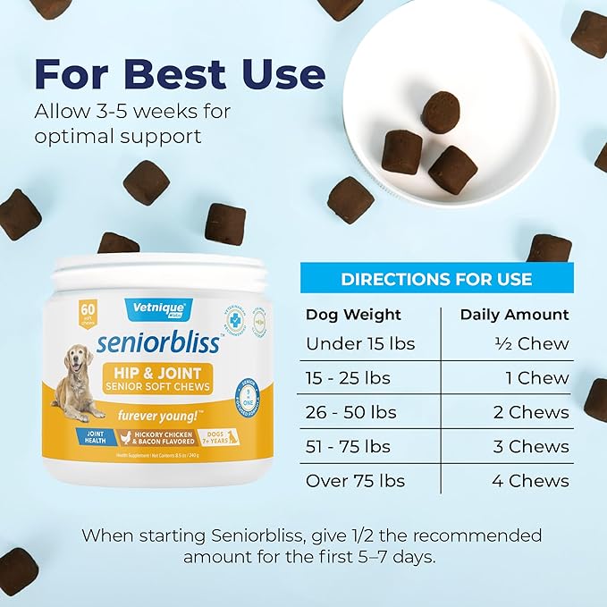 Vetnique Seniorbliss Senior Dog Joint Supplement with Glucosamine and Chondroitin for Dogs Joint Support and Healthy Cartilage Development - for Small & Large Breeds