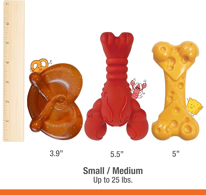Nylabone Power Chew Dog Chew Toy Pack Bundle - Fun & Cute Dog Toys for Aggressive Chewers, Tough Dog Toys, Lobster, Cheese, and Pretzel Shapes, Small/Regular (3 Count)