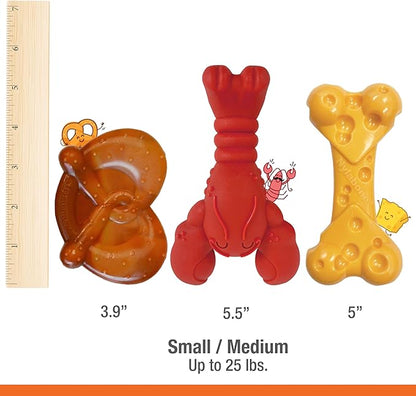 Nylabone Power Chew Dog Chew Toy Pack Bundle - Fun & Cute Dog Toys for Aggressive Chewers, Tough Dog Toys, Lobster, Cheese, and Pretzel Shapes, Small/Regular (3 Count)