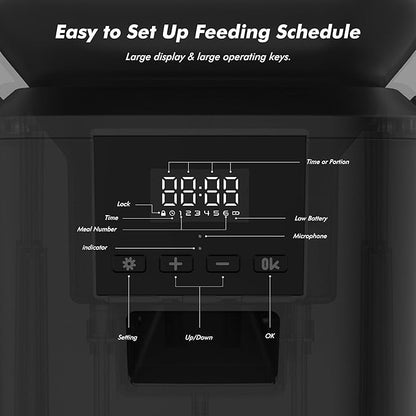 Automatic Dog Feeder - 8L/34 Cups Large Capacity Automatic Cat Food Dispenser with Display LCD Screen,Large Food Tray,Battery Operated,Timed Cat Feeder,Up to 50 Portions 6 Meals Per Day,Keeps Fresh