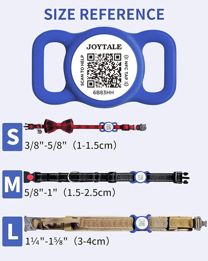 Joytale [ NO APP Required ] Silent Silicone QR Code Dog Tag, Slide On Dog Tags for 3/8-5/8 Inch Collars or Vest, NFC Pet Online Profile, Scan QR to Send Location Alert Email, Navy Blue, S