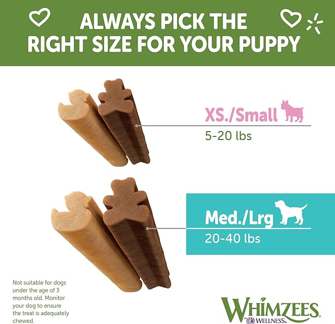 Whimzees by Wellness Dental Treats for Puppies, Natural, Grain Free, Helps to Clean Teeth, Freshen Breath, Reduce Tartar & Plaque, Longer Lasting Chew (M/L)