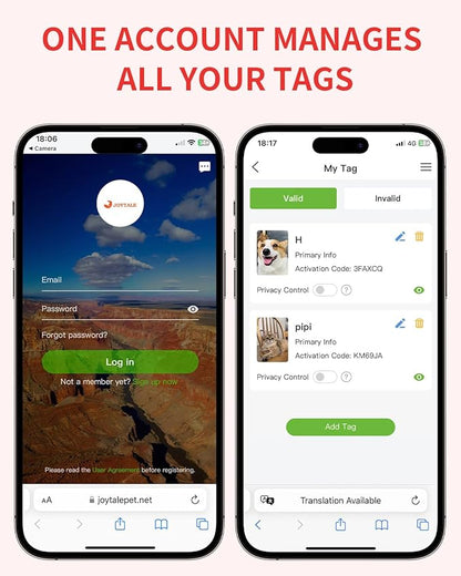 Joytale [ NO APP Required ] Silent Silicone QR Code Dog Tag, Slide On Dog Tags for 3/8-5/8 Inch Wide Collars or Vest, NFC Pet Online Profile, Scan QR to Send Location Alert Email, Red, S