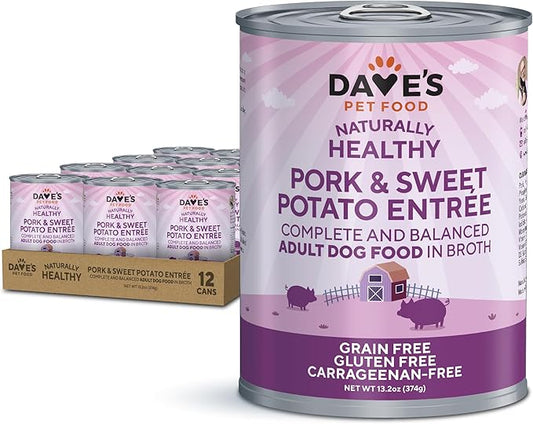 Dave's Pet Food Grain Free Wet Dog Food (Pork & Sweet Potato in Broth), Made in Canada Naturally Healthy Canned Dog Food, Added Vitamins & Minerals, Wheat & Gluten-Free, 13.2 oz (Case of 12)