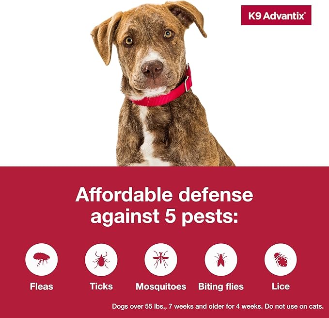 K9 Advantix Flea, Tick & Mosquito Prevention for Dogs Over 55 lbs. | Flea Drops for Extra Large Dogs | Apply Monthly | 2 Treatments