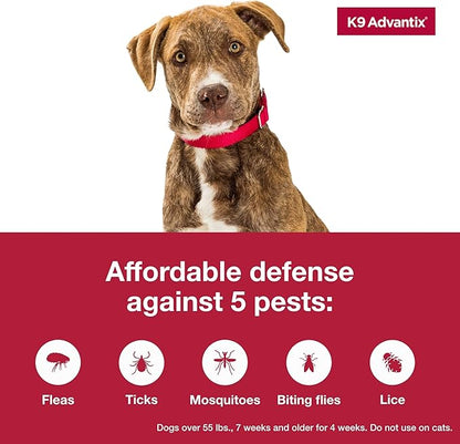 K9 Advantix Flea, Tick & Mosquito Prevention for Dogs Over 55 lbs. | Flea Drops for Extra Large Dogs | Apply Monthly | 2 Treatments