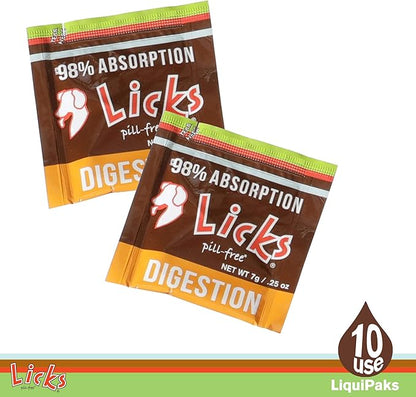 Licks Pill-Free Dog Digestion - Dog Gut Health and Gas Relief - Bloating Relief and Digestion Supplement for Dogs - Dog Health Supplies - Gel Packets - 10 Use