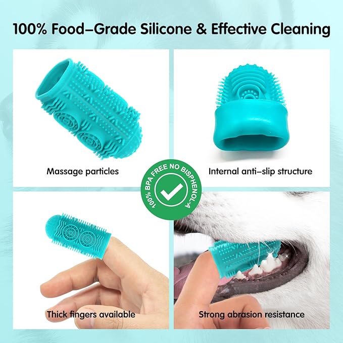 Coredy 4 Pack Dog Toothbrush, Soft Silicone Pet Toothbrush, Finger Toothbrush Covers Set for Dog Teeth Cleaning & Dog Dental Care