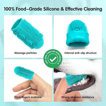 Coredy 4 Pack Dog Toothbrush, Soft Silicone Pet Toothbrush, Finger Toothbrush Covers Set for Dog Teeth Cleaning & Dog Dental Care