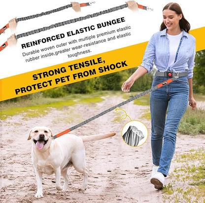 Pawaboo Hands-Free Dog Leash with Waist Belt, Elastic Dog Waist Leash with Wider Belt, Reflective Dog Running Belt Absorbing Shock, Durable Padded Handle Bungee Leash for Dogs (25-150 lbs, Grey)