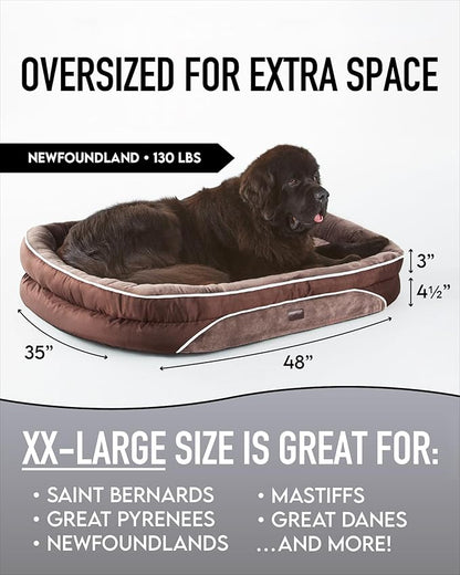 Orthopedic Dog Bed for Extra Extra Large Dogs, Dog Couch Design with Egg Foam Support, Removable, Machine Washable Plush Cover and Non-Slip Bottom with Four Sided Bolster Cushion (Brown)