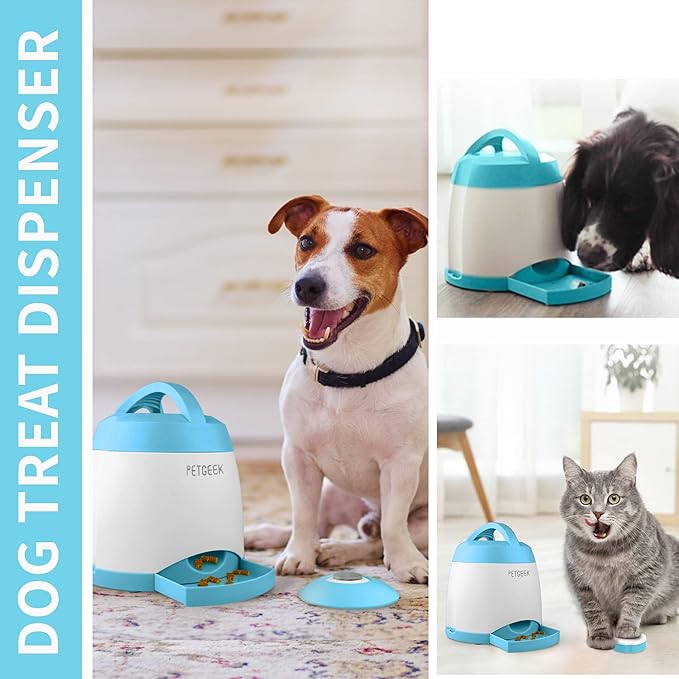 PETGEEK Automatic Treat Dispenser with Remote Button - Puzzle Memory Training Activity Toy- IQ Training Feeder for Dogs & cats (Blue)