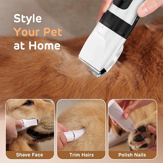 Dog Hair Clippers for Grooming Kit and Dog Paw Trimmer for Grooming, Low Noise Rechargeable Cordless, Shaver Grooming Supplies for Pet Cats Dogs (White, White)