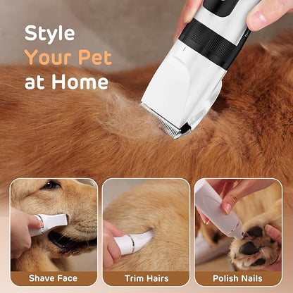 Dog Hair Clippers for Grooming Kit and Dog Paw Trimmer for Grooming, Low Noise Rechargeable Cordless, Shaver Grooming Supplies for Pet Cats Dogs (White, White)