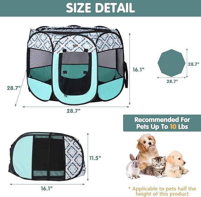 Foldable Dog Playpen Enclosed Cat Puppy Playpen Indoor Pop Up Pet Animal Playpen Outdoor Kennel Cage Pen Tent for Small Medium Dog Puppy Cat Kitten Rabbit - 29" L x 29" W x 16" H