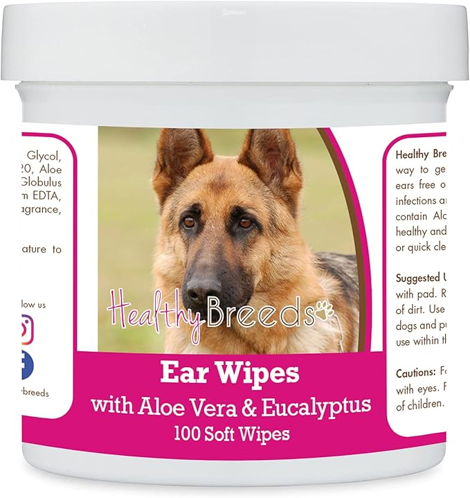 Healthy Breeds German Shepherd, Saddle, Ear Cleaning Wipes with Aloe & Eucalyptus for Dogs 100 Count