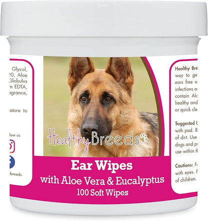 Healthy Breeds German Shepherd, Saddle, Ear Cleaning Wipes with Aloe & Eucalyptus for Dogs 100 Count