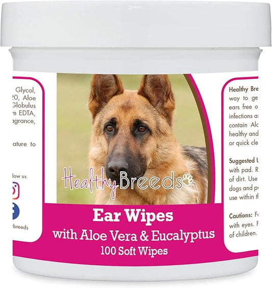 Healthy Breeds German Shepherd, Saddle, Ear Cleaning Wipes with Aloe & Eucalyptus for Dogs 100 Count