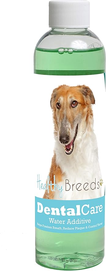 Healthy Breeds Dog Dental Care Water Additive for Borzois - Helps Freshen Breath, Reduce Plaque & Control Tartar - Mint Flavor - 8 oz