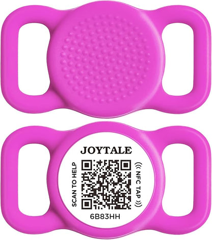Joytale [ NO APP Required ] Silent Silicone QR Code Dog Tag, Slide On Dog Tags for 3/8-5/8 Inch Wide Collars or Vest, NFC Pet Online Profile, Scan QR to Send Location Alert Email, Purple, S