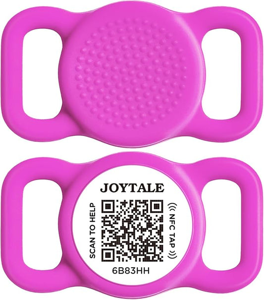 Joytale [ NO APP Required ] Silent Silicone QR Code Dog Tag, Slide On Dog Tags for 3/8-5/8 Inch Wide Collars or Vest, NFC Pet Online Profile, Scan QR to Send Location Alert Email, Purple, S