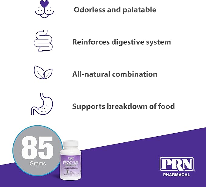 PRN Pharmacal ProZyme Original Formula Enzyme Replacement Supplement - Reinforces Animal's Digestive System, Supports Dog & Cat Food Breakdown - Promotes Pet's Digestive Health - 85 g, 3 Oz Bottle
