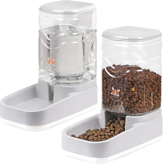 Automatic Dog Cat Gravity Feeders Water Bowl Dispenser Cat Water Fountain Large Capacity 3.8L,1 Gallon Large Capacity for Small Medium Pets (Grey)