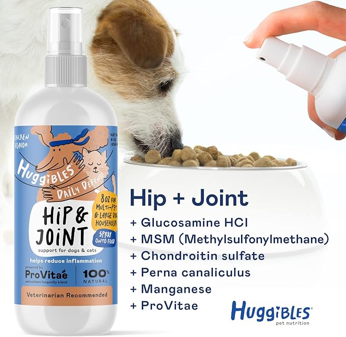 Hip & Joint Support Liquid Supplement for Dogs & Cats – Daily Supplement for Mobility Support with Glucosamine, MSM, Chondroitin – Reduce Pain & Inflammation – Antioxidants for Longevity
