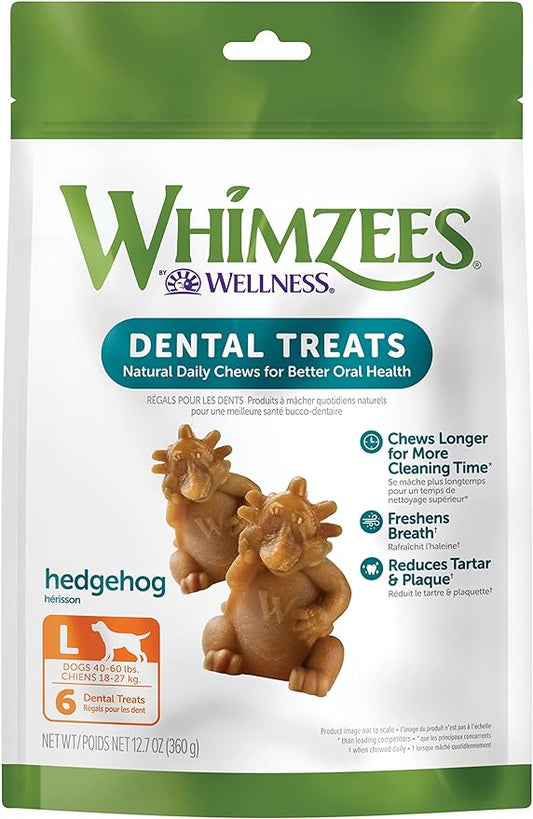 WHIMZEES by Wellness Hedgehog Natural Dental Chews for Dogs, Long Lasting Treats, Grain-Free, Freshens Breath, Large Breed, 6 Count