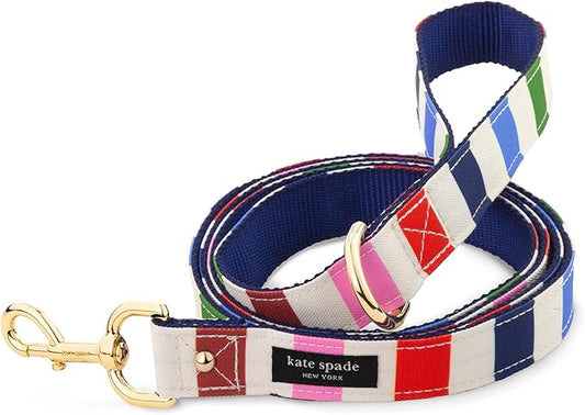 Kate Spade New York Heavy Duty Leash for Female or Male Dogs, Cute Pet Leash with Gold Metal Hardware, Long Dog Lead for Small Medium Large Breeds (Large, Adventure Stripe)