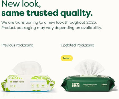 Earth Rated Hypoallergenic Dog Wipes, Cleaning and Odor-Controlling Grooming Wipes for Paws, Body, and Butt, Perfect for Puppy and Adult Dogs, Unscented, 100 Count