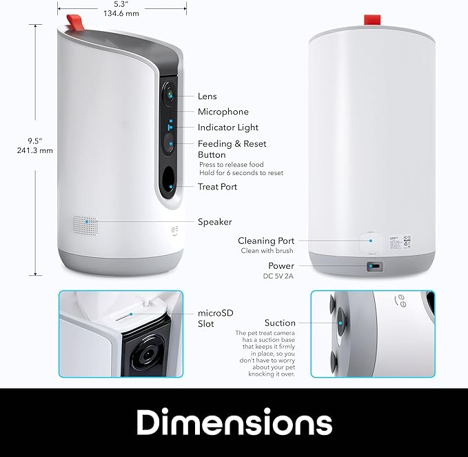 Geeni Pet Treat Dispenser with Camera - 2K HD WiFi Enabled, Dog and Cat Automatic Smart Feeder, Two-Way Audio, Night Vision, Auto-Follow, Remote Access with App, Alexa and Google Compatible, White
